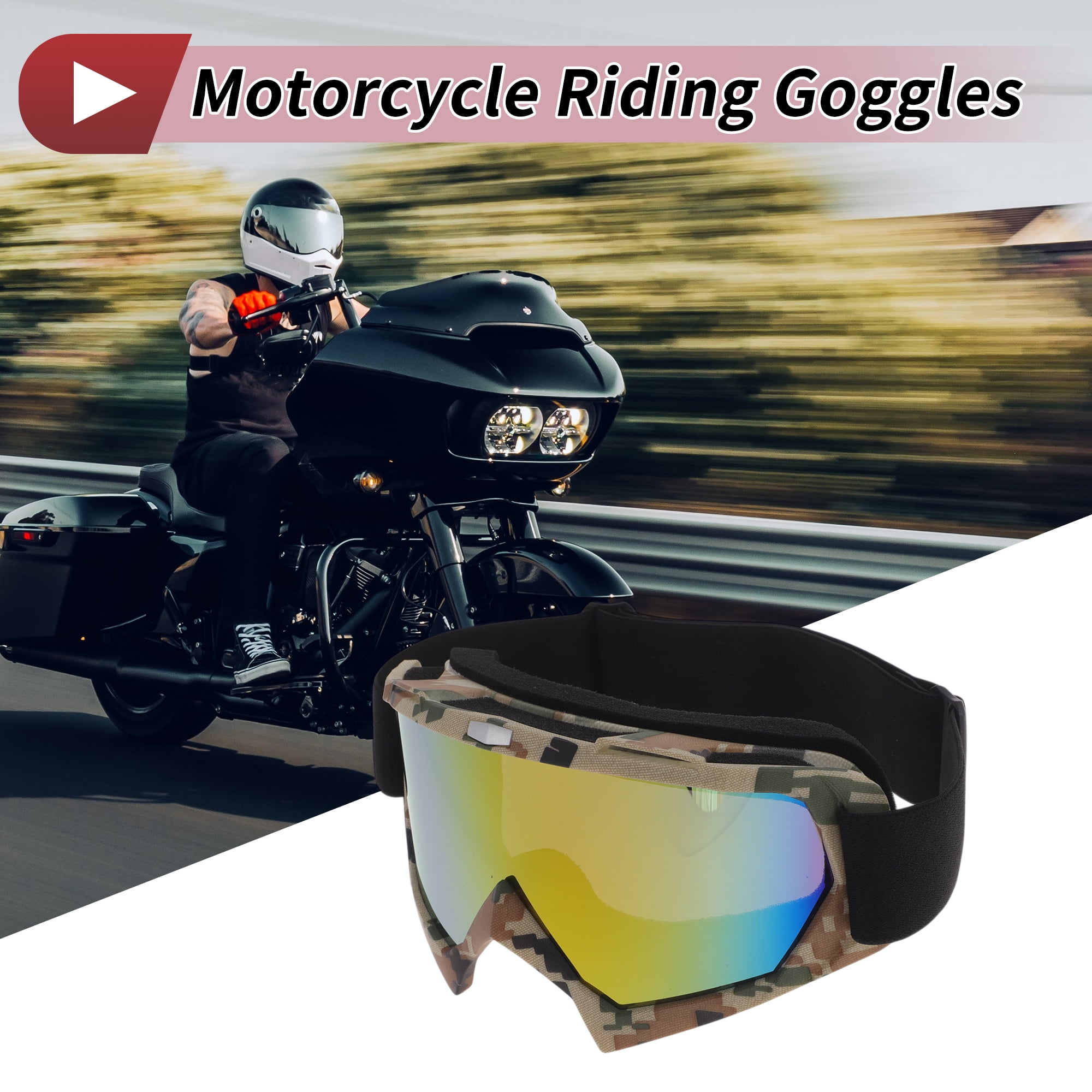 Unique Bargains Motorcycle Riding Goggles PC Cycling Sunglasses Colorful Lens Camouflage Frame