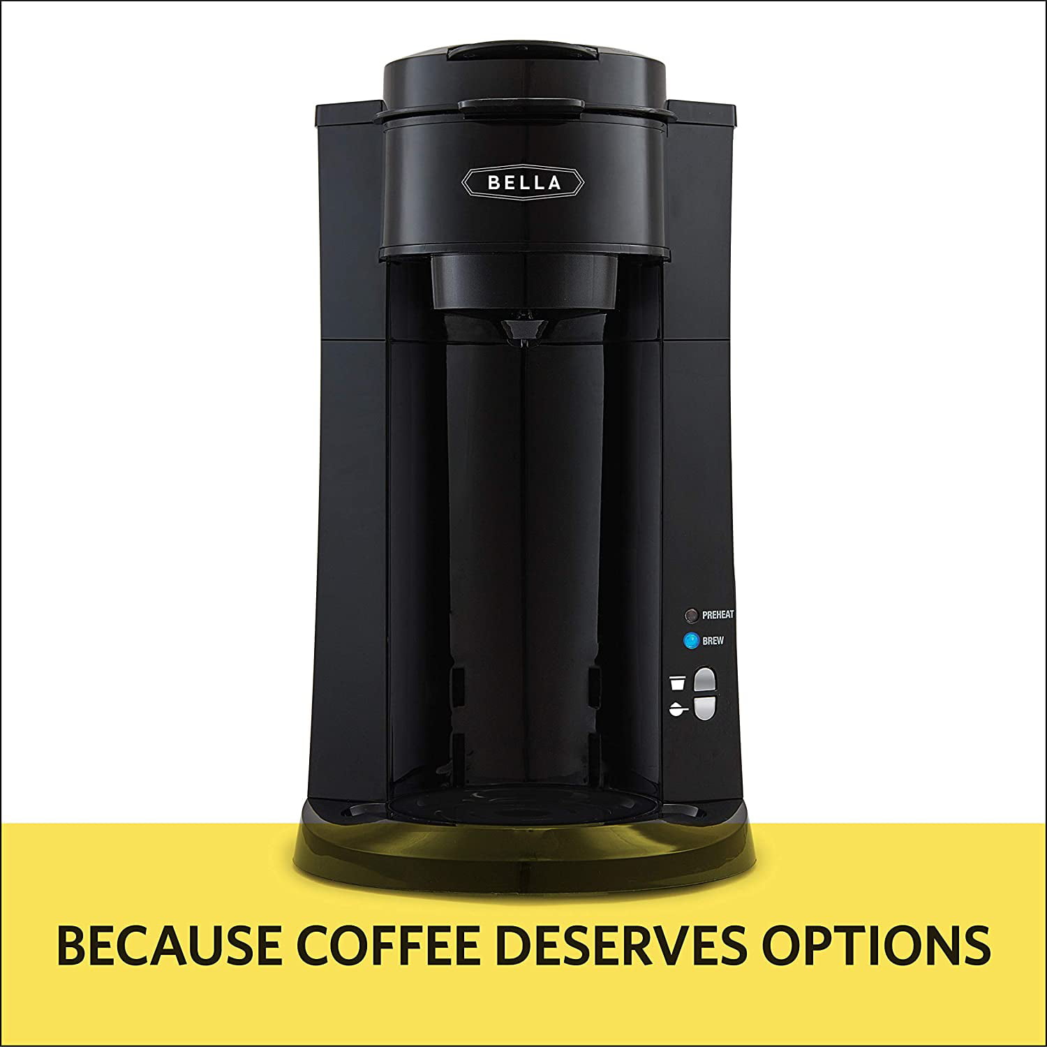 BELLA Single Serve Coffee Maker, Dual Brew K-Cup Pod or Ground Coffee Brewer