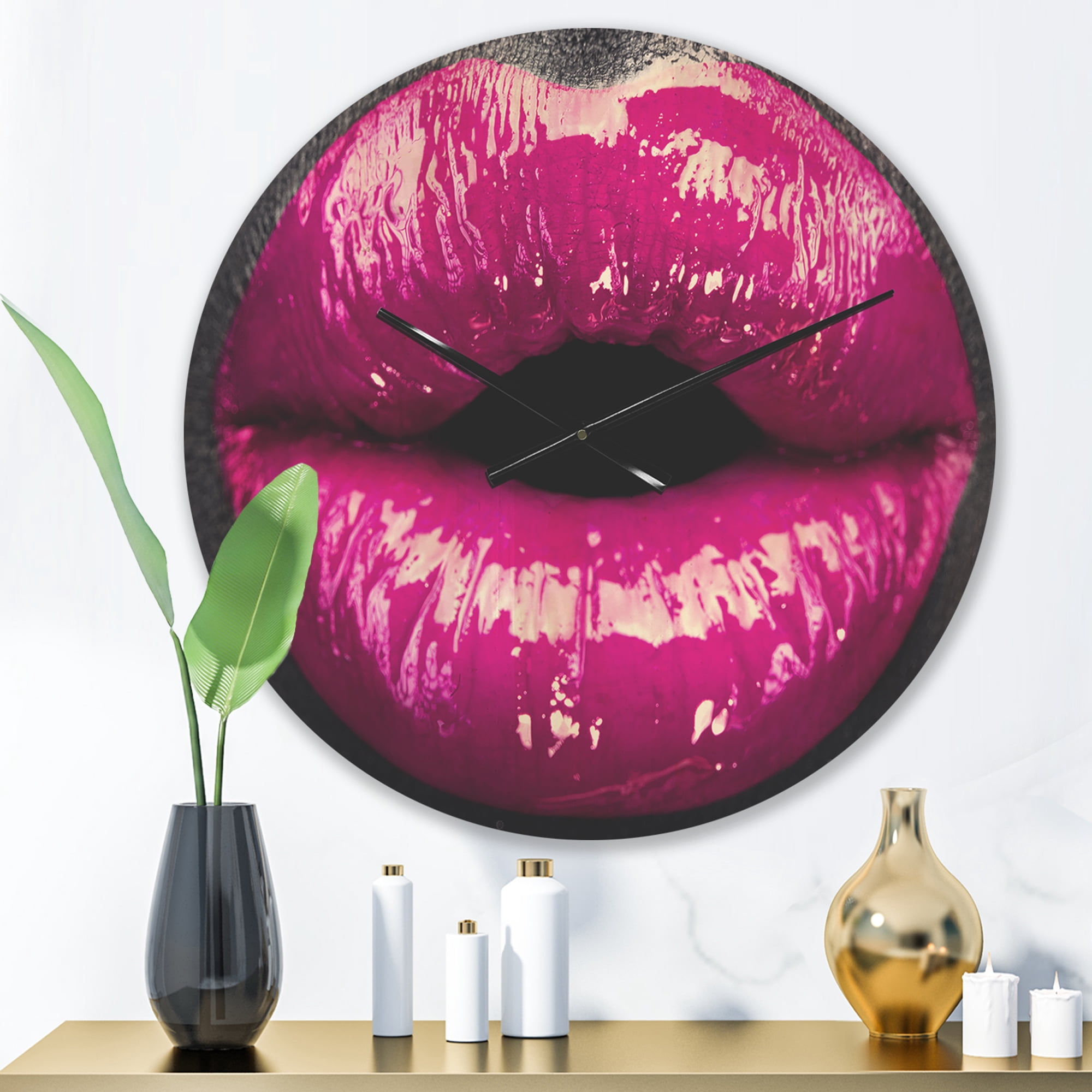 Designart 'Purple Woman Lip Makeup ' Modern Wood Wall Clock