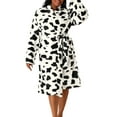 thumbnail image 5 of Agnes Orinda Women's Plus Size Long Sleeve Robes Cow Print Self Tie Nightgown 2X White, 5 of 6