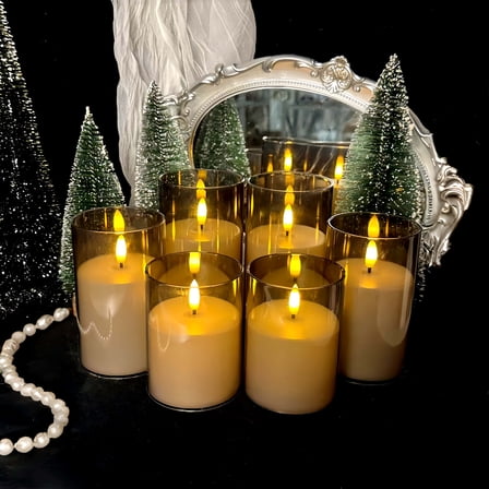 Goyuon Remote-Controlled Timed LED Flickering Flameless Candles, Gray, 6-Pack