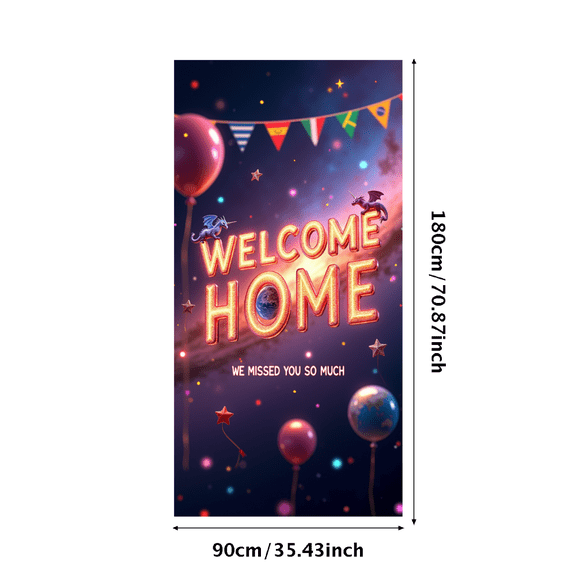 Neon Style Welcome Home Banner Heart Shaped Elements Backdrop Party Decorations for Family Reunion Homecoming Events Community Gatherings and Celebration Parties