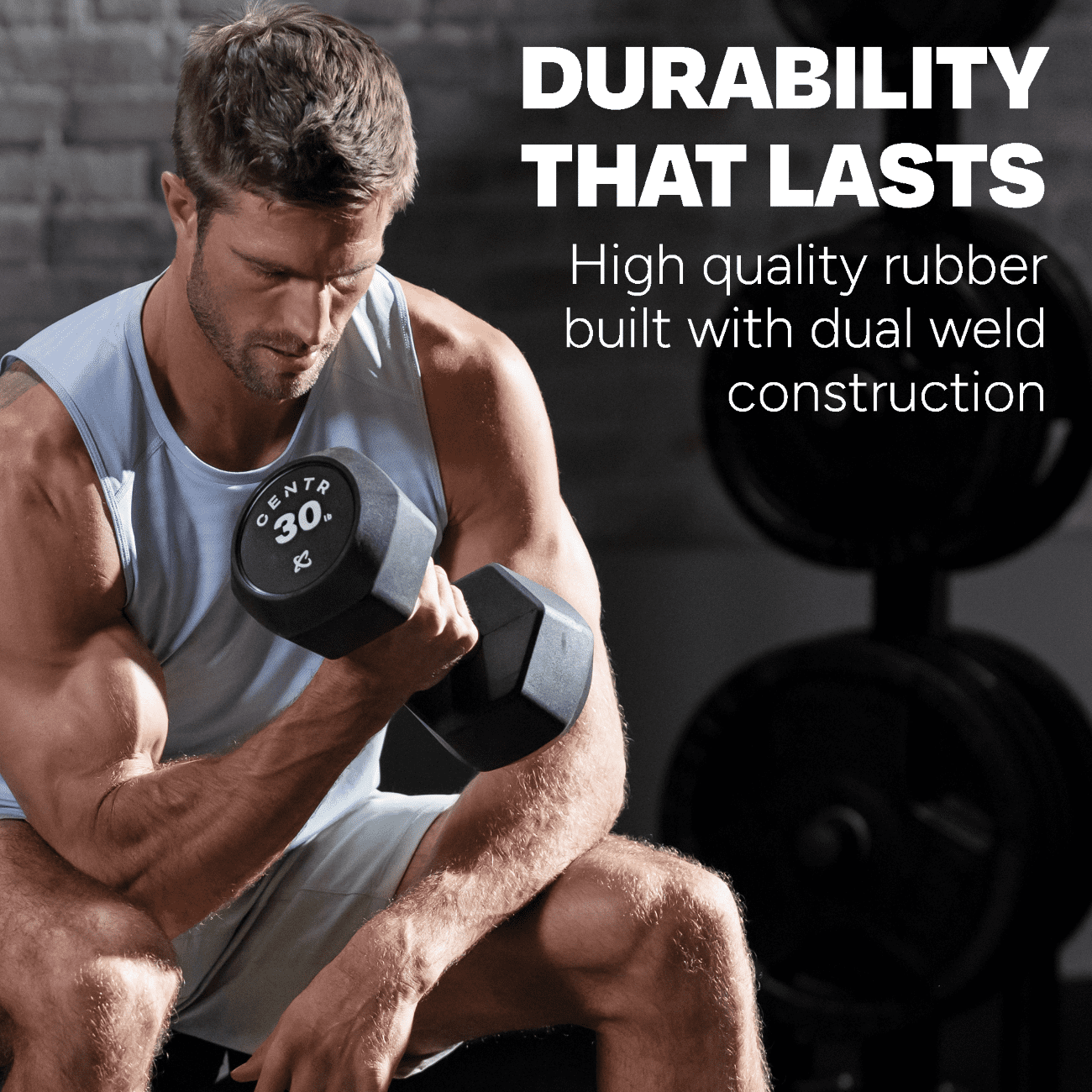 Centr by Chris Hemsworth Rubber and Chrome Single Dumbbell, 15 lb, with 3-month Centr Membership