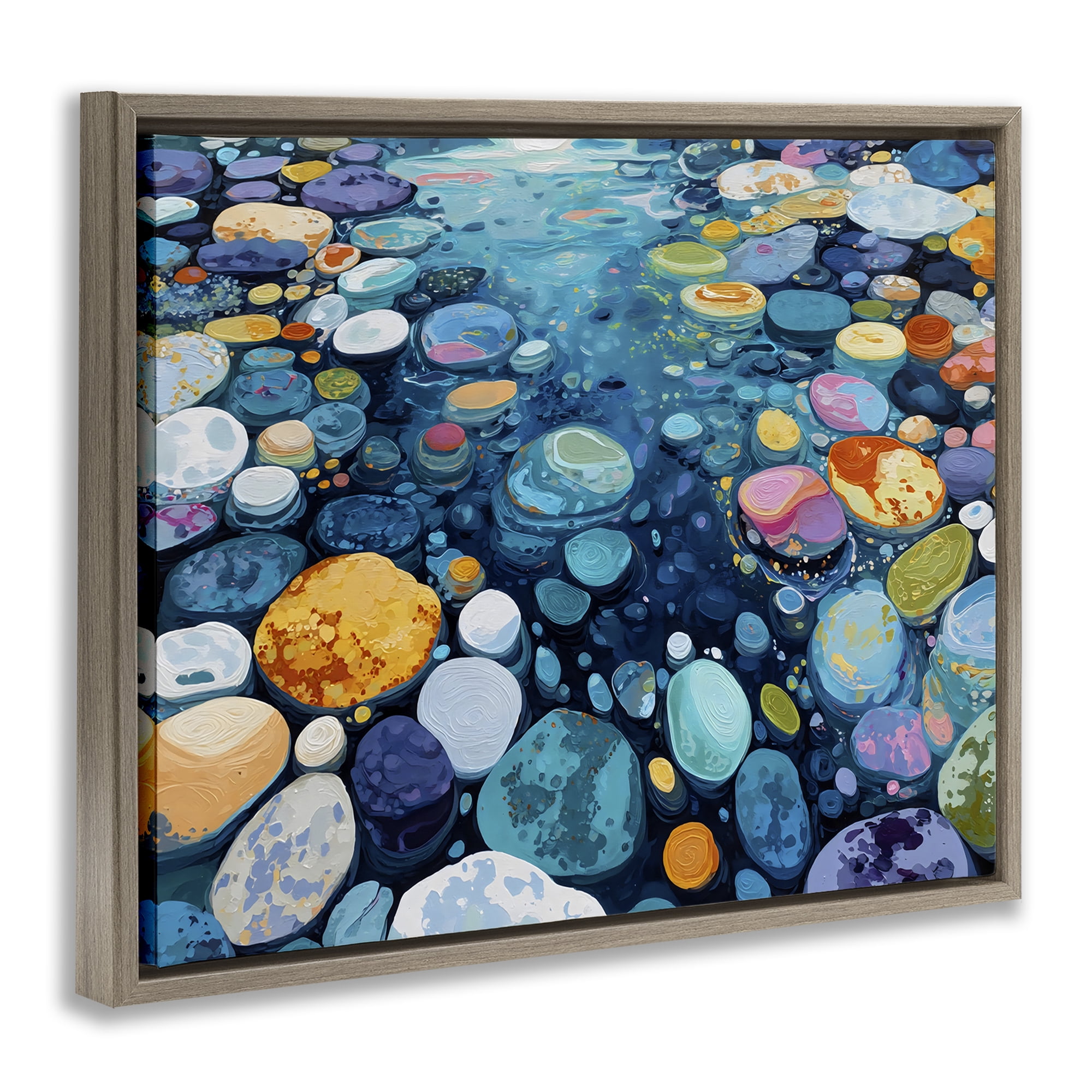 Stupell Industries Rainbow Rocks in River Brown Framed Floater Canvas Wall Art, design by Franklyn Gregory