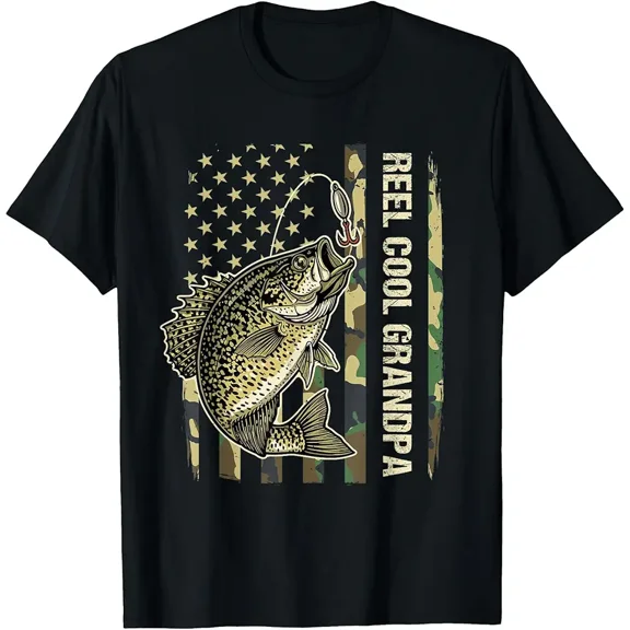 Reel Cool Grandpa Crappie Fishing Camo American Flag T-Shirt