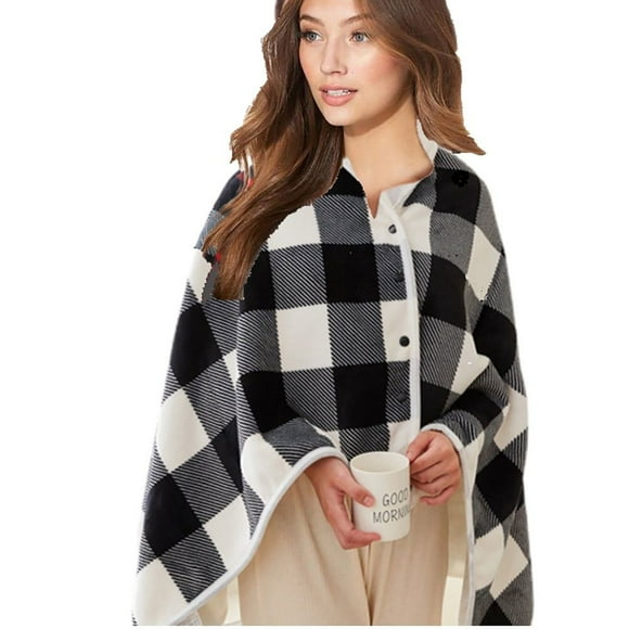 Dvkptbk Wearable Heated Blanket, Electric Heated Wrap Poncho Shawl with Pockets for Outdoors, Cozy Winter Electric Blanket Throw for Grandma Mom Women, USB Operated, Washable, Black