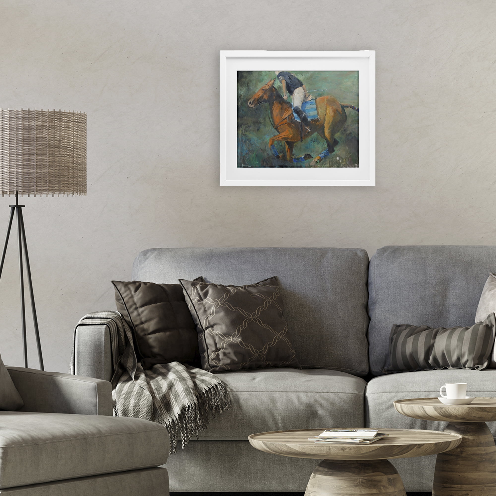 Stupell Industries Polo Rider in Dynamic Motion White Framed Print Under Glass, design by Jadei Graphics