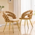 thumbnail image 2 of Juego de 2 Sillas de comedor de terciopelo de cadena de bola de silla de burbuja hinchada amarilla con piernas de oro, sillas modernas tapizadas de acento para el comedor y la cocina, 2 of 4