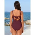 thumbnail image 6 of Anwell Womens Ribbed Scalloped Cutout Back Bathing Suit One Piece Swimwear Cutout 1 Piece Modest Monokini Swimsuit, 6 of 6