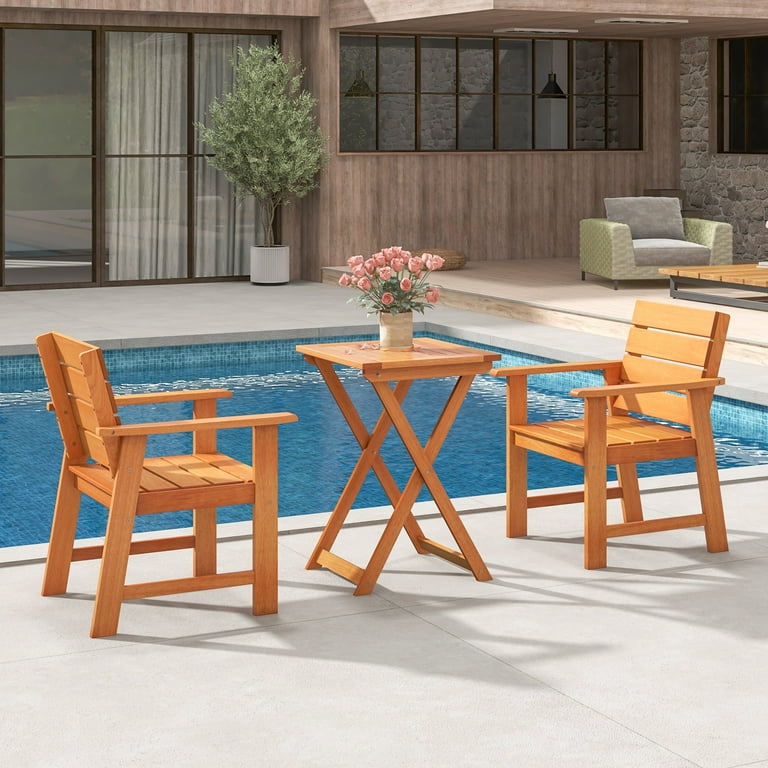 Costway 20 Inch Patio Folding Table Outdoor Hardwood Bistro Table with Slatted Tabletop