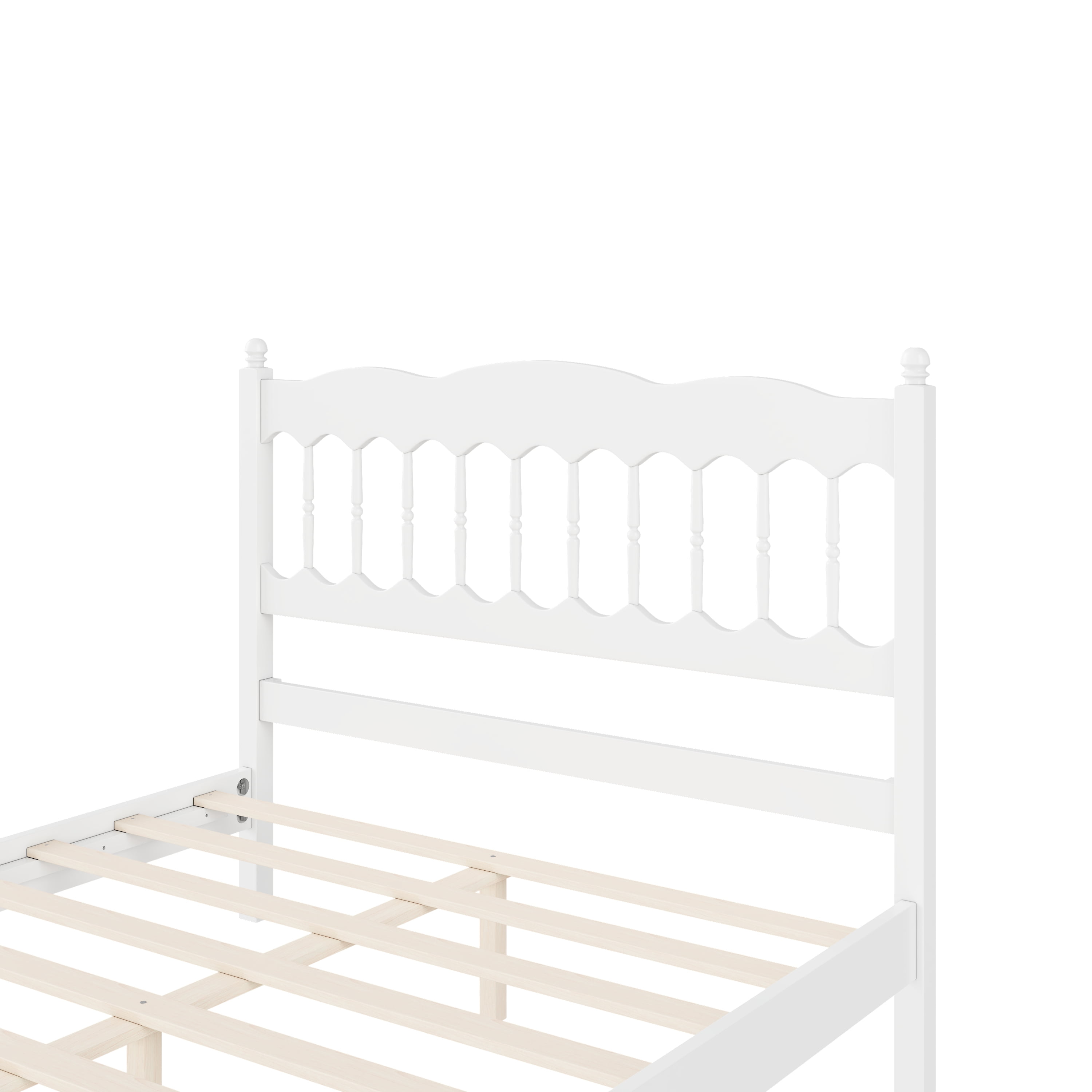 Mintazer Farmhouse Full Platform Bed with Spindle Headboard, Vintage Arched Slat Platform Bed Frame for Bedroom, No Box Spring Required, White