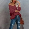 thumbnail image 6 of Women's Off The Shoulder Hollow Knit Pullover Sweater, Loose Lightweight Soft Breathable V Neck Long Sleeve Solid Color Top for All Seasons Casual Wear, Layering Comfort and Versatile Styling Wine M, 6 of 9