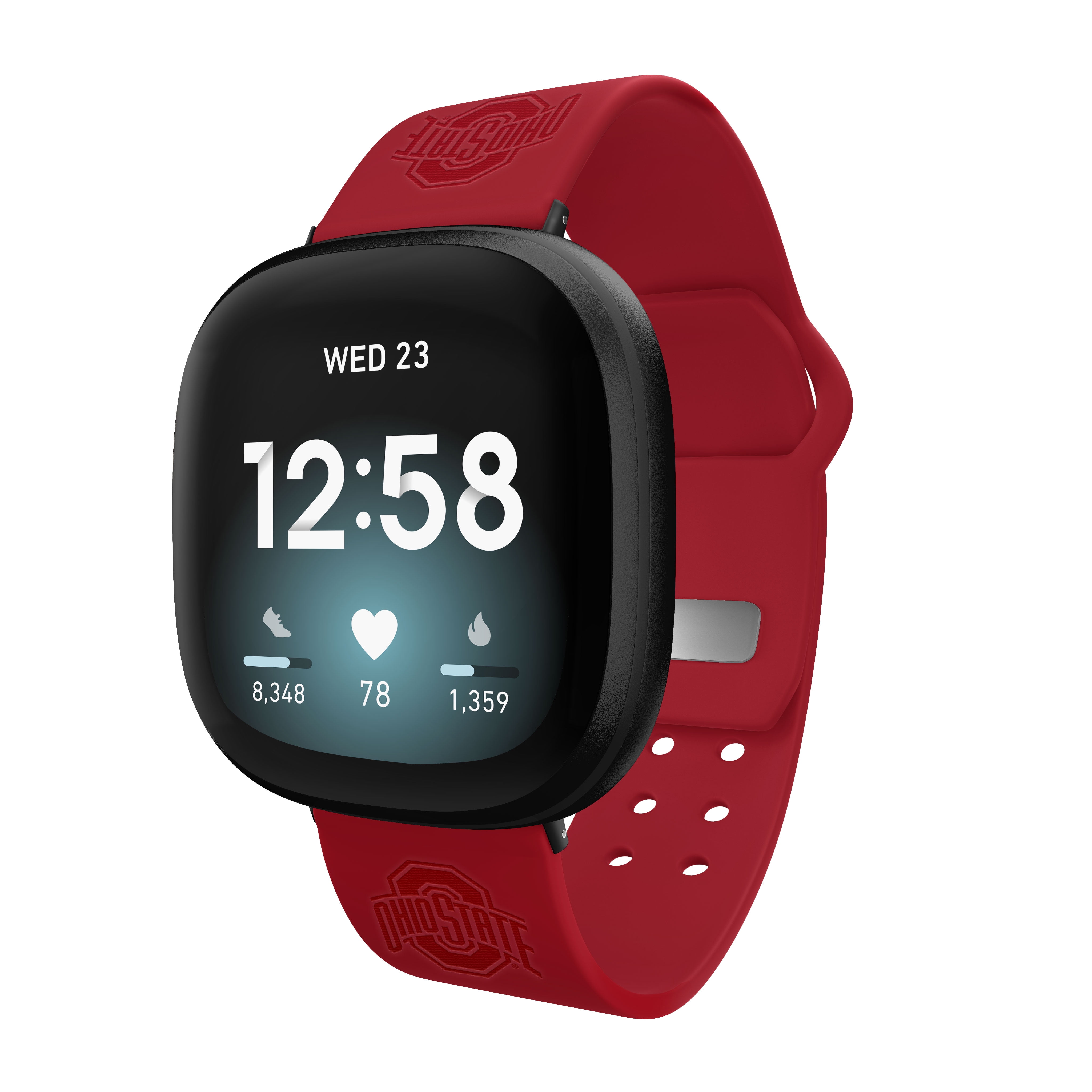 Ohio St Engraved Silicone Unisex Watch Band for Fitbit Versa 3 and Sense (Crimson) by Affinity Bands