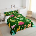 thumbnail image 3 of Feelyou Funny Cartoon Dino Full Size Comforter Sets for Kids, Cute Dinosaur Lover Bedding Comforter Set, Leaf Plant Botanical Reversible Bedding Sets, Microfiber Bedroom Decor, 3pcs, 3 of 8