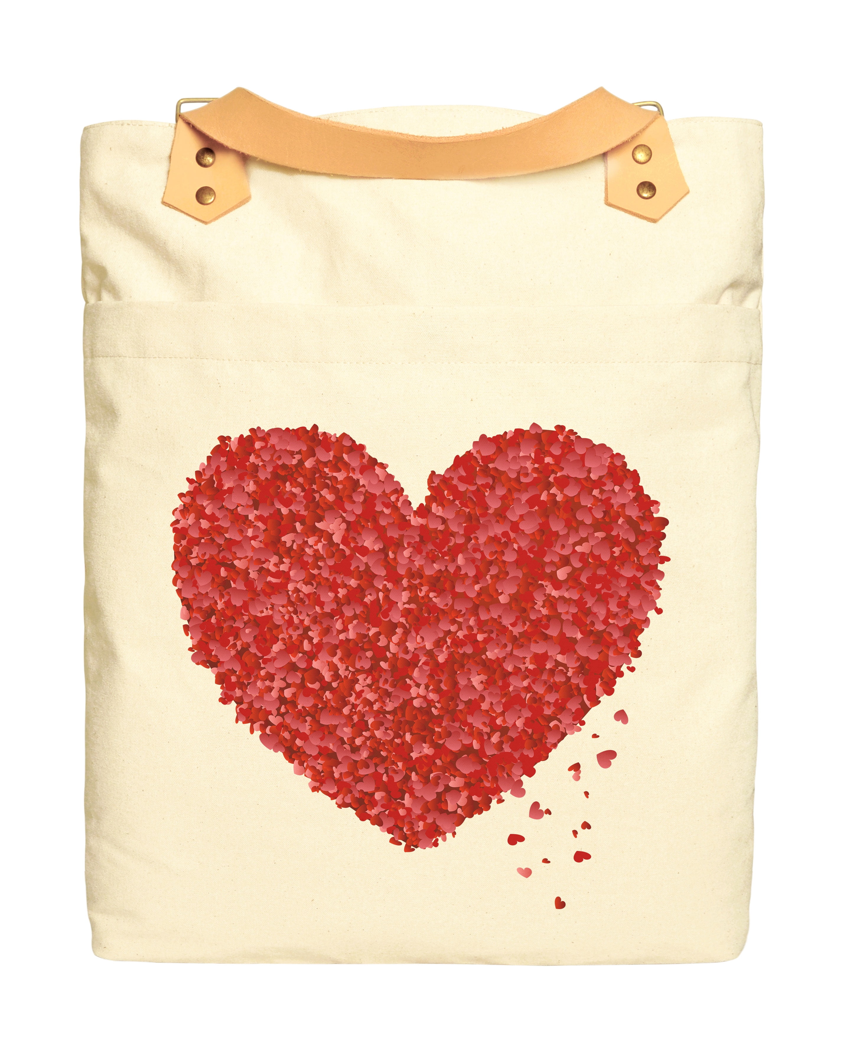Flower Heart Shape Print Cotton Canvas Leather Straps Laptop Backpack ...