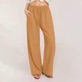 thumbnail image 6 of Pxxlle Cotton Linen Pants for Women Dressy Straight Leg Long Pant Business Casual Drawstring High Waisted Trousers with Pockets Orange M, 6 of 10