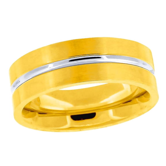 Stainless Steel Mens Two-tone Center Grooved Comfort-fit Fashion Band Ring Size 12 Wedding Band for Men