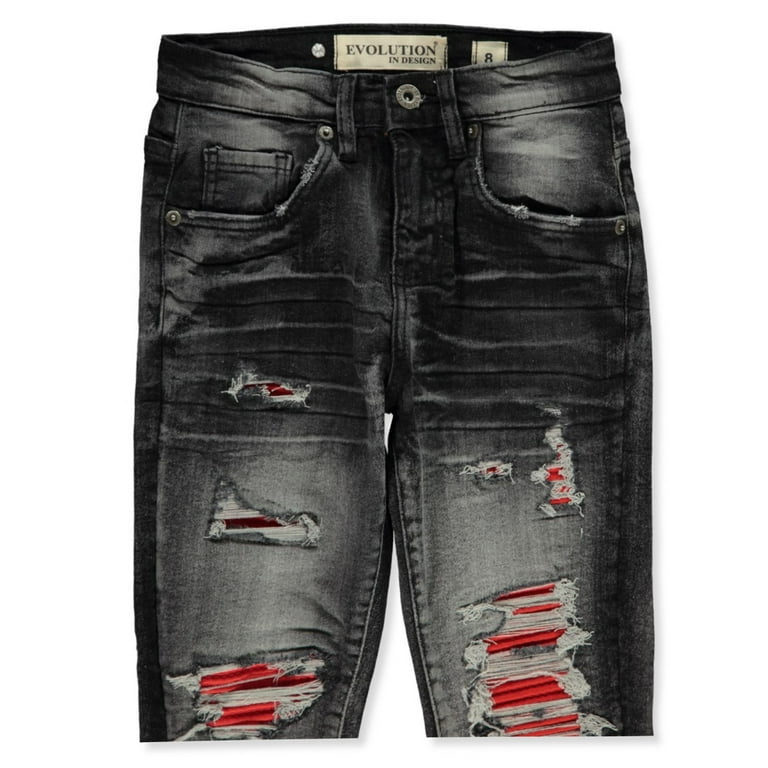 Evolution in Design Boys' Rip Repair Jeans - black/red, 4 (Little Boys) 