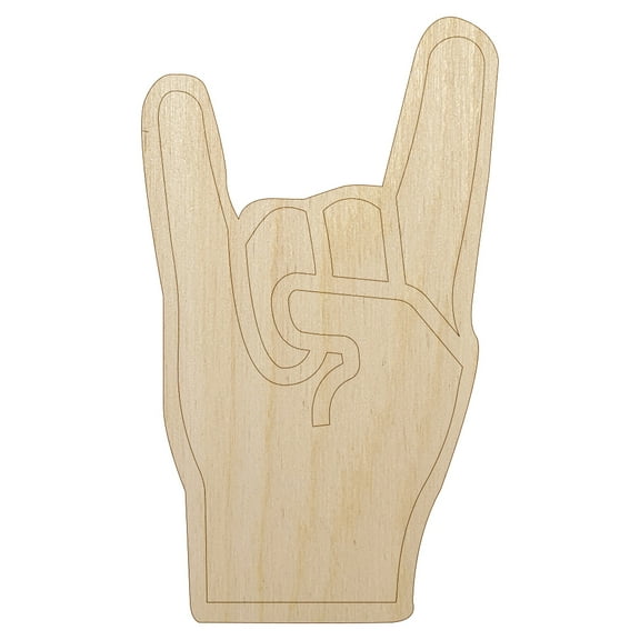 Sign of the Horns Rock and Roll Hand Gesture Wood Shape Unfinished Piece Cutout Craft DIY Projects - 4.70 Inch Size - 1/8 Inch Thick