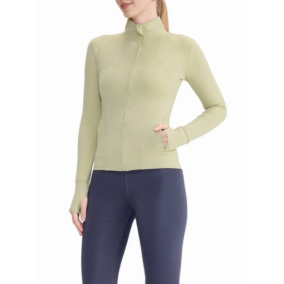 Women Full Zip Running Track Jacket Workout Slim Fit Yoga with Thumb Holes Leaf Green M