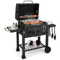 Costway Barrel Charcoal Grill with 2 Folding Side Tables 24-Inch Outdoor Barbecue Grill