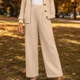 thumbnail image 5 of Women's Polyester Spandex High Waist Loose Flowy Wide Leg Pants, Pleated Elastic Waist Deep Pocket Trousers, Wrinkle Resistant Bottoms for Office Beach Travel | TruHer,Beige L, 5 of 9
