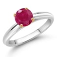 thumbnail image 2 of Gem Stone King 925 Sterling Silver with 10K Yellow Gold Red Ruby Solitaire Engagement Ring for Women (1.00 Cttw, Gemstone July Birthstone, Round 6MM, Available in Size 5, 6, 7, 8, 9), 2 of 4