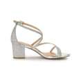 thumbnail image 4 of BLISSFUL STEP Women's Open Toe Sandal Glitter Crisscross Strap Block Heel Prom Sandals Silver 7, 4 of 8