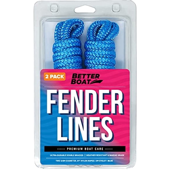 Better Boat Fender Lines for Boat Bumper Fender Boat Lines 6 ft 3/8 inch 2 Pack Blue