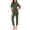 thumbnail image 2 of DARING DIVA Women's Button Up Tie Waist Jumpsuit with Pockets S Green, 2 of 6