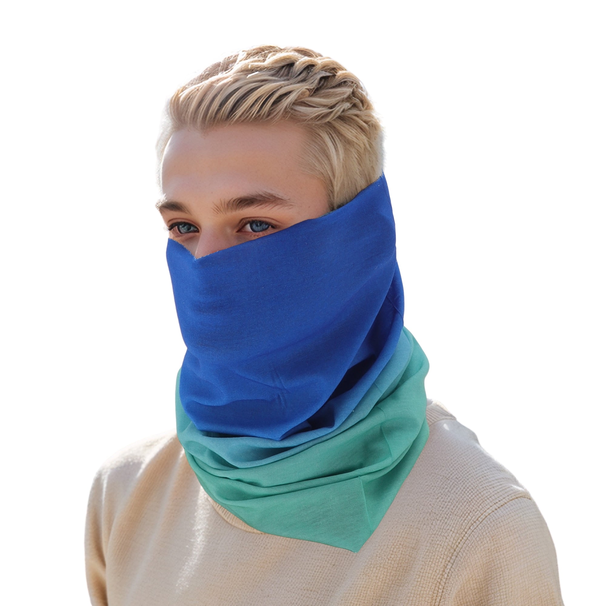 Unique Bargains Cooling Face Scarf Mask 1 Pc Green, Blue