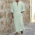 thumbnail image 4 of SIYUDAN Mens Kaftan Thobe Casual Long Sleeve Long Gown Thobe Arabic Thobe with Pockets Mens Muslim Clothing Light Green Abaya, 4 of 4