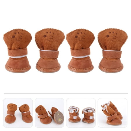 GOOHOCHY 4pcs Winter Pet Dog Puppy Casual Anti-Slip Fleece Snow Boots Warm Dog Shoes Size XXL (Coffee)