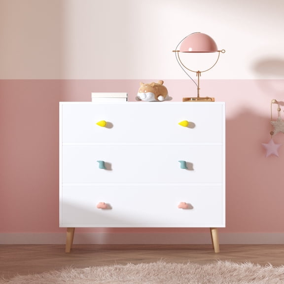 Garmic 3 Drawers Dresser Storage Cabinet Nightstand for Bedroom Living Room, Girls Room, Nursery, Closet, Apartment - White