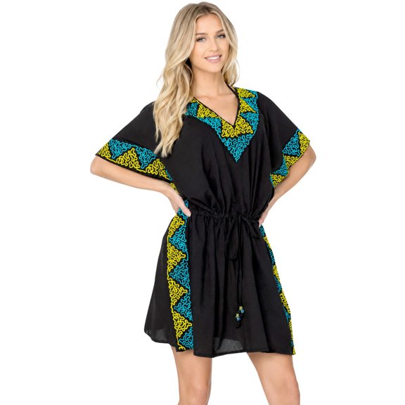 HAPPY BAY Women's Beachwear Summer Beach Dress Plus Size Holiday Swimsuit Cover ups 3X-4X Jet Black_AC606