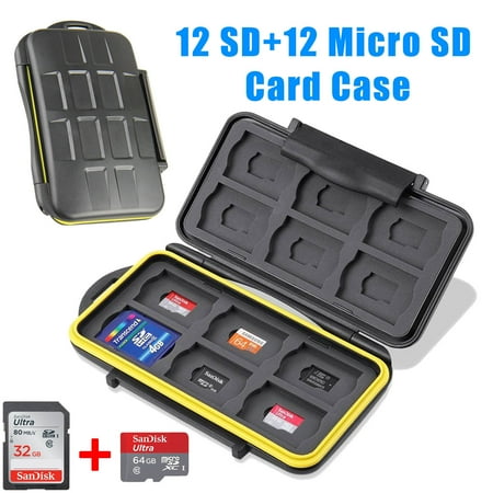 TSV Tough Water Shock Resistant Protector Memory Card Carrying Case Holder 24 Slots for SD SDHC SDXC and Micro SD TF with Storage Bag & (Best Memory Card Case)