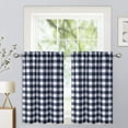thumbnail image 1 of Shininglove Kitchen Curtains, Gingham Waterproof Window Treatment for Cafe, 2 Panels, Navy Blue, 28"x24", 1 of 6