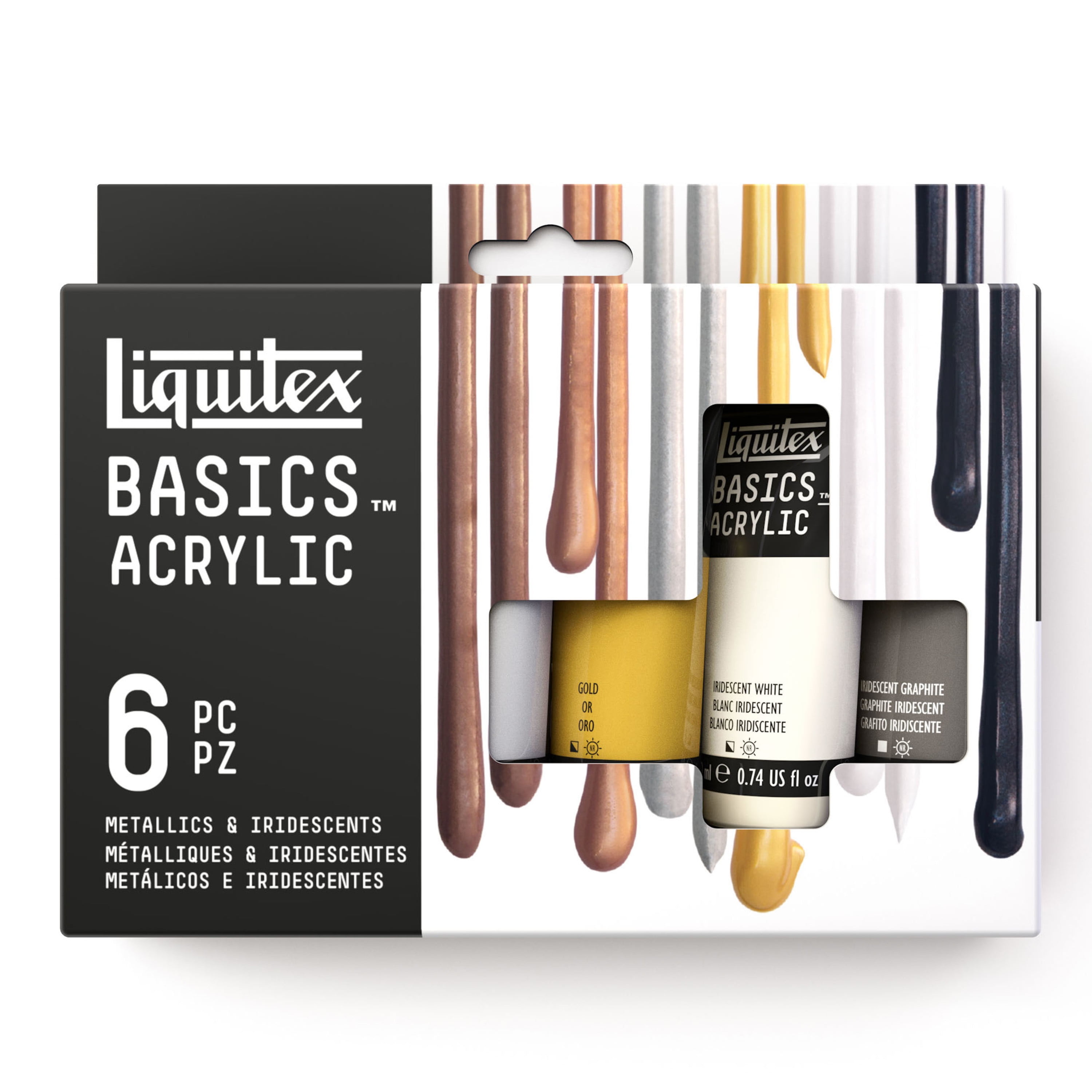 Liquitex BASICS Acrylic Color Set, 6Color Set, Metallic & Iridescent