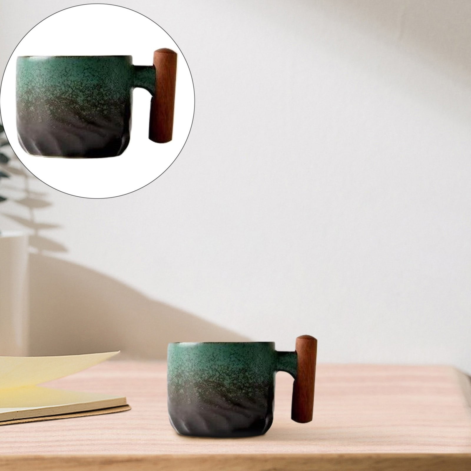 XKHAZA Ceramic Espresso Cups with Wooden Handle, Espresso Shot Cups Ceramic Tea Cups, Porcelain Demitasse Cups for Coffee or Tea