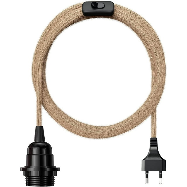 E27 Lamp Socket With Cable And Switch, Vintage E27 Socket With 1.8 M Linen Textile Cable, Pendant Lamp With Socket For Floor Lamps, Chandeliers