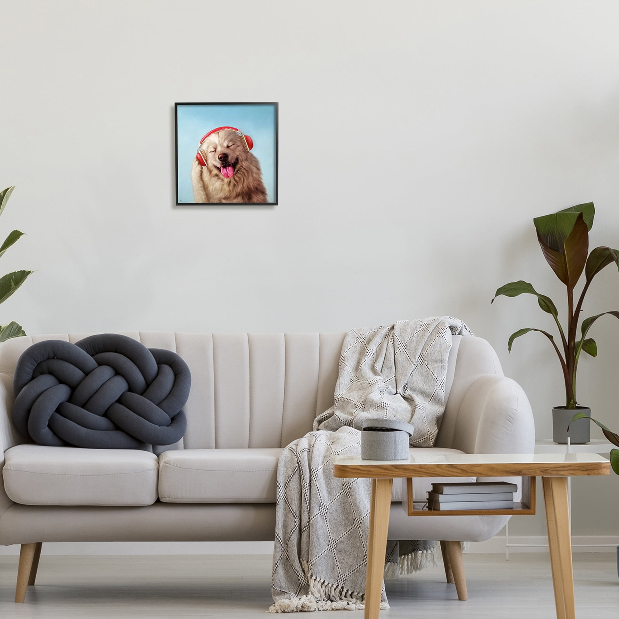 Stupell Industries Dog Listing to Music Red Headphones Funny Pet, 12 x 12, Design by Lucia Heffernan