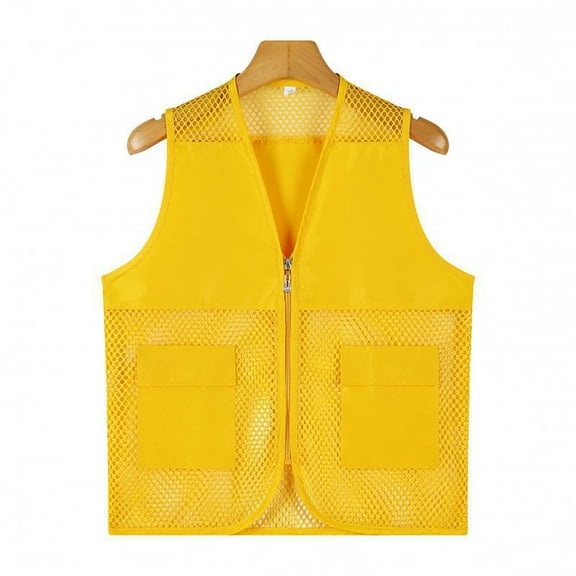 CUZIBR Kids Tops Solid Sleeveless Hollow Out Mesh Breathable Waistcoat Zipper Up Fishing Travel Hiking Vests Jacket Spring Fall Clothing,Yellow,8-9 Years
