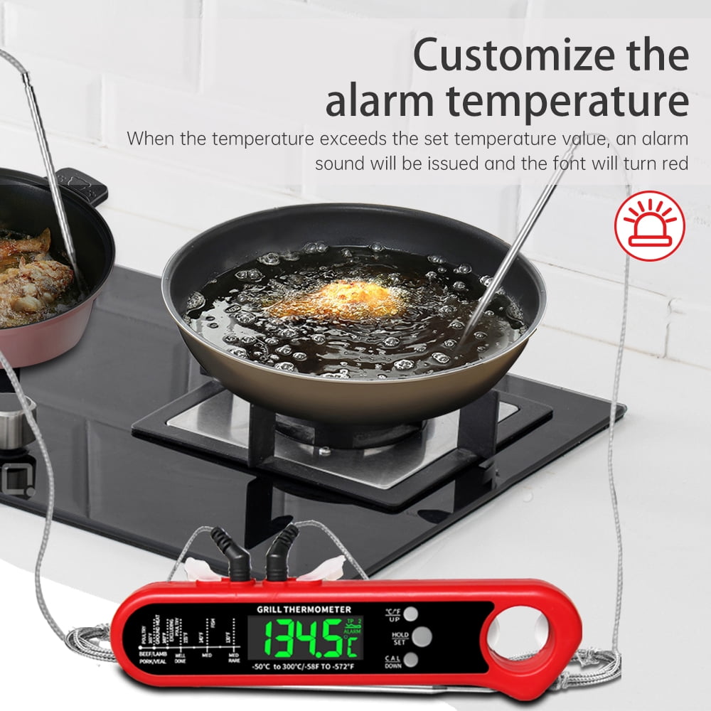 BOKYAN Digital Meat Thermometer for Cooking 2-3s Instant Read Food Thermometer with Dual Probes Backlight LCD and Bottle Opener for Kitchen BBQ Grill Smoker Deep Fryer Baking Red 6.3 inches