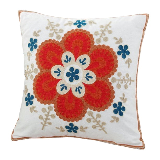 Funda de cojín con diseño de flores, bordada, 45 x 45 cm Estilo A