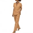 thumbnail image 3 of TaTaai Two Piece Casual Sets for Women V-Neck Button Front Top Long Pants with Pockets Drawstring Waist Loose Summer Outfits, 3 of 6