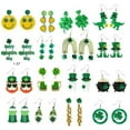 thumbnail image 2 of All Glitter Acrylic Green Clover Floral Dinosaur Hat St. Patrick's Day Earrings, 2 of 9