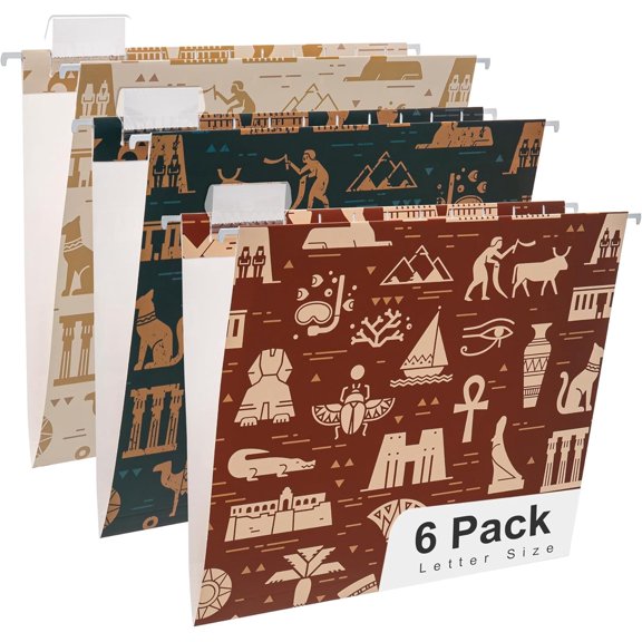 Y YOMA 6 Pack Decorative Hanging File Folders Letter Size Checkerboard Hanging Folder Pretty File Folder Organizer for Filing Cabinet Office Home with 1/5-Cut Adjustable Tabs, 3 Egyptian Style