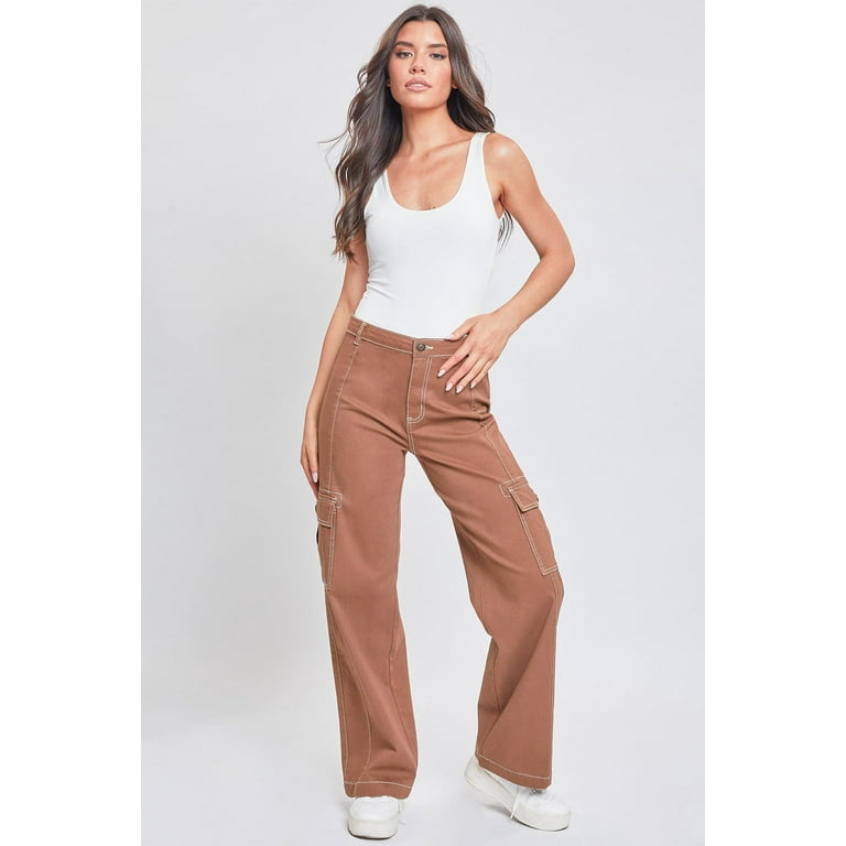 YMI Jeans Women's High Rise Cargo Pants With Front Seam Detail 