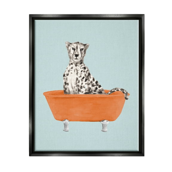 Stupell Industries Turquoise Cheetah in Tub Animals & Insects Painting Black Floater Framed Art Print Wall Art, 17 x 21