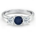 thumbnail image 3 of Gem Stone King 14K White Gold Blue Sapphire & White Topaz 3-Stone Engagement Ring | 1.26 Cttw | Round 5MM and 4MM | Three Stone Wedding Anniversary Promise Ring for Women (Size 6), 3 of 6